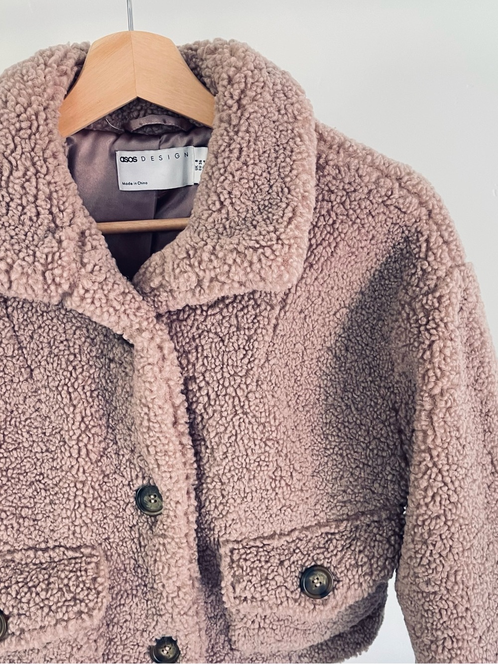 ASOS Design Plush Teddy Cropped Jacket - Mauve - Picture 5 of 8